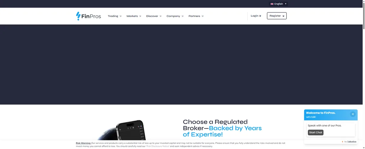 FinProsの公式サイトのスクリーンショット
