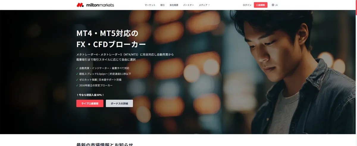 Milton Marketsの公式サイトのスクリーンショット