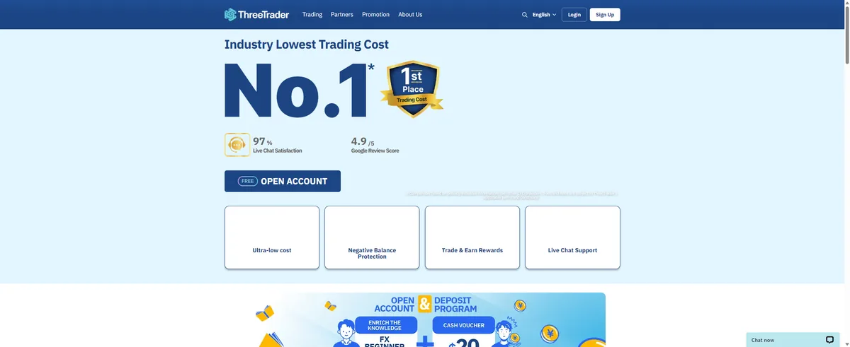 ThreeTraderの公式サイトのスクリーンショット