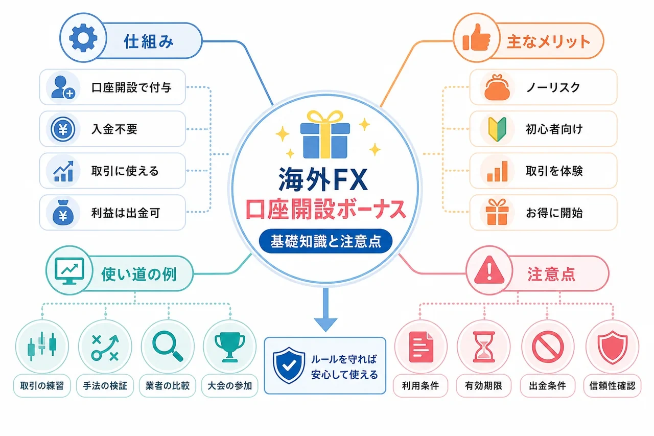 海外FX口座開設ボーナスの基礎知識と注意点の図解